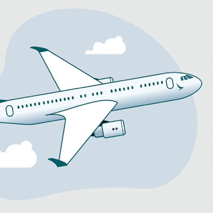 Animated drawing of a plane in the sky on a grey background - Cathay Pacific, VCCP