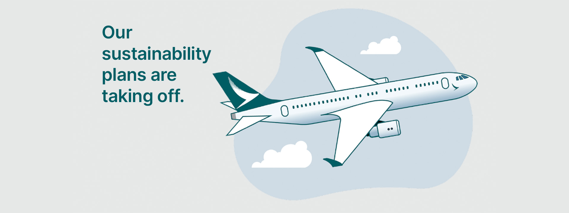 Animated drawing of a plane in the sky on a grey background - Cathay Pacific, VCCP