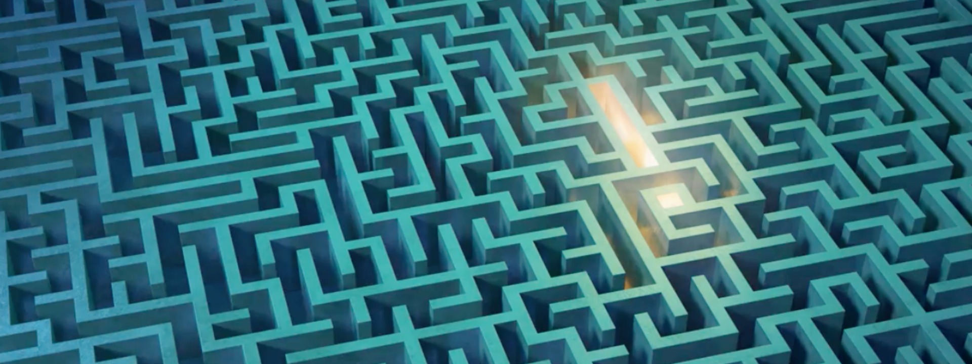 teal coloured maze with light in the center