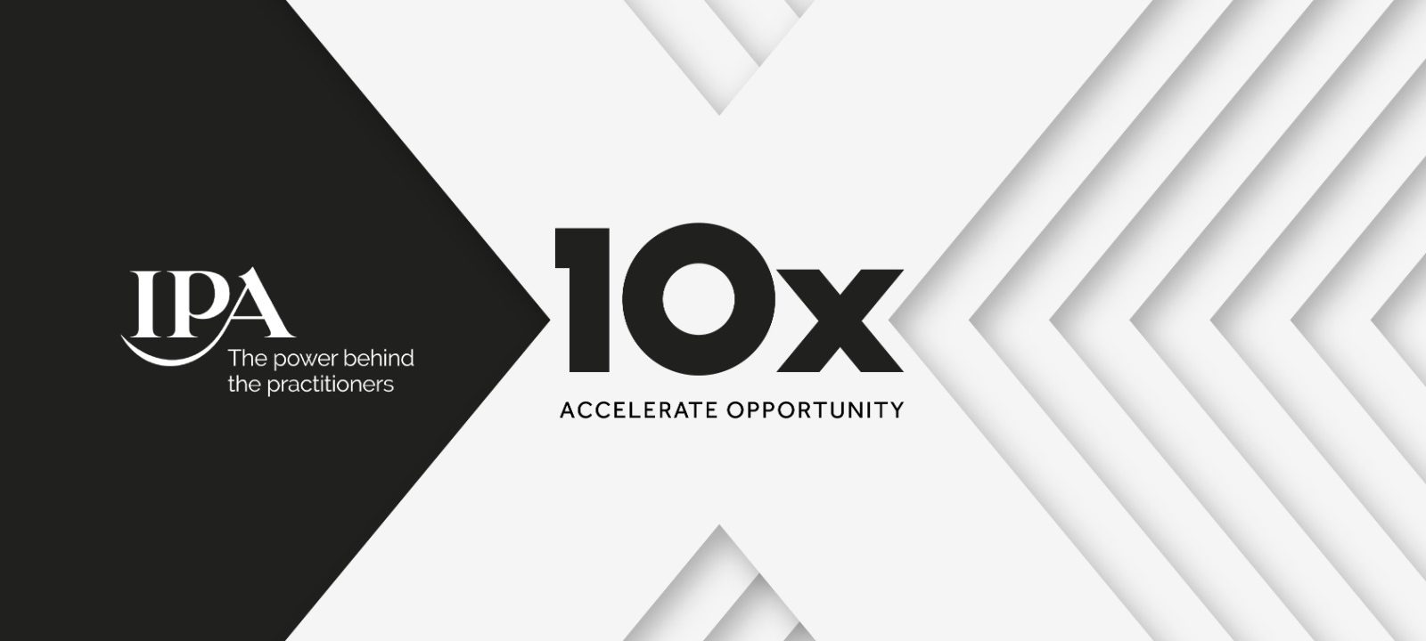 white repeated x motif with black text overlaid. text reads IPA ten multiply accelerate opportunity