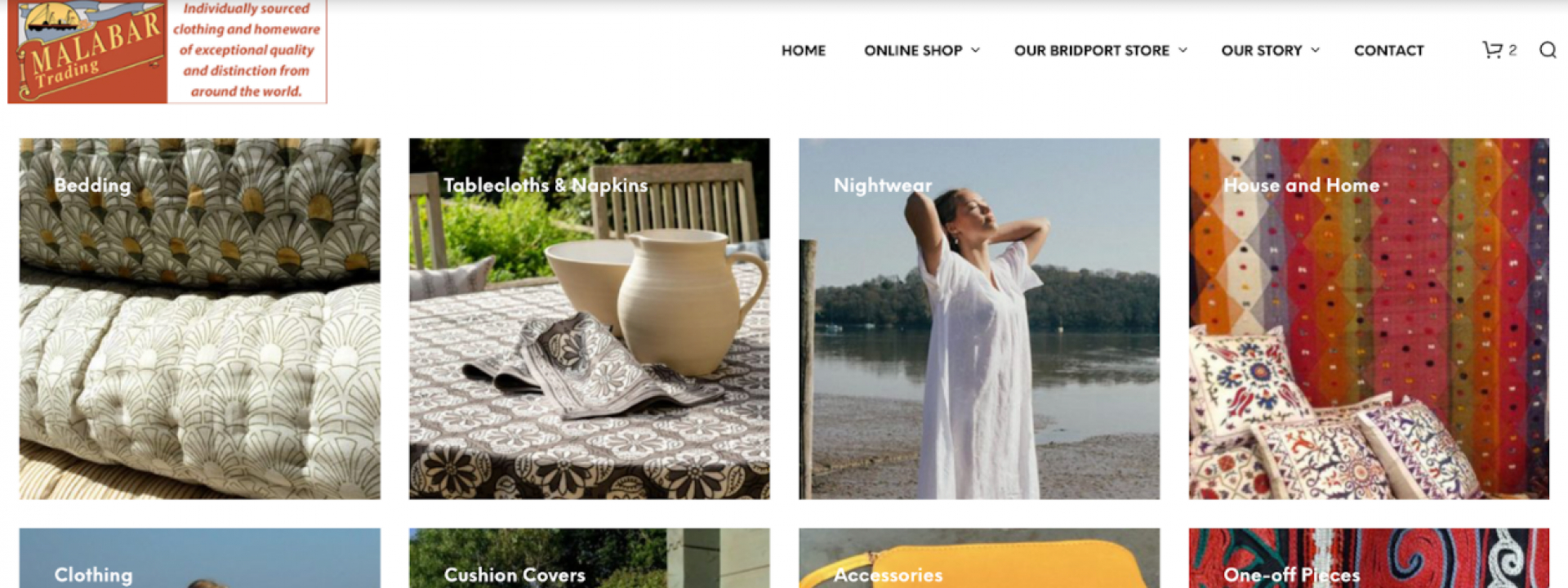 8 rectangles displaying clothes, cushions, bedding and home wear