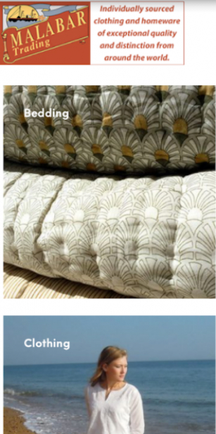 8 rectangles displaying clothes, cushions, bedding and home wear