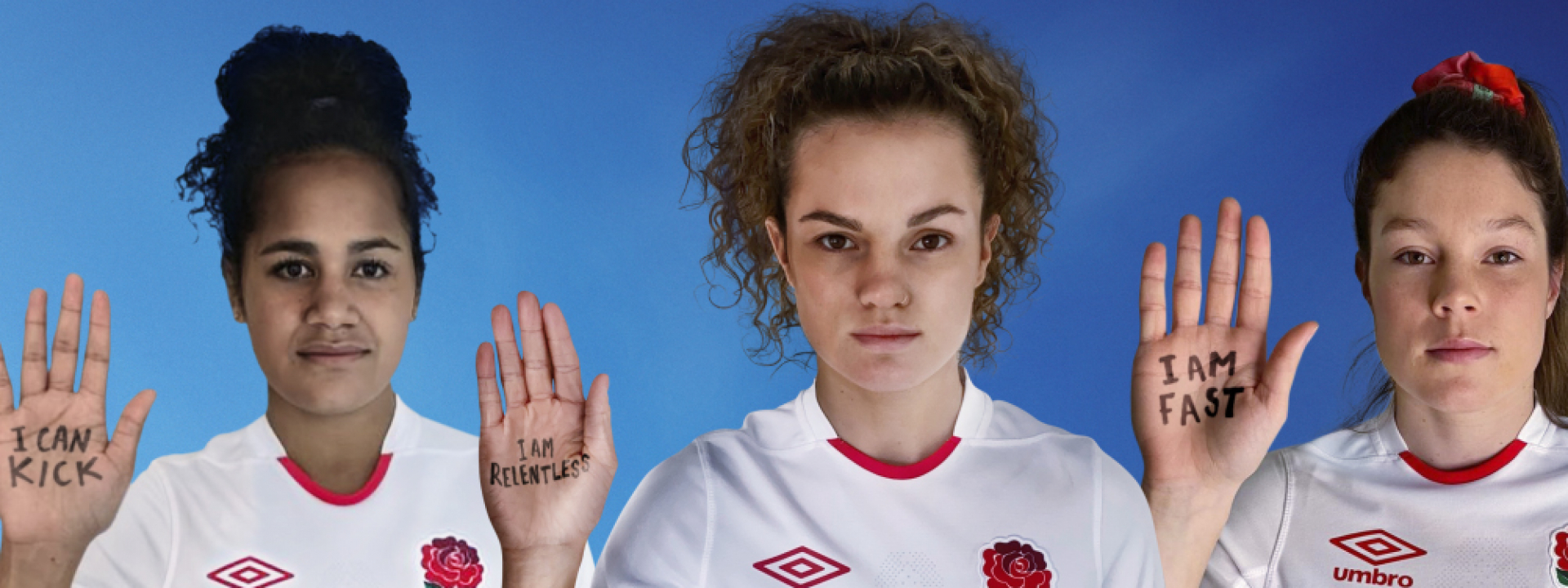 three young girls wearing rugby jerseys. text reads: together we choose to challenge