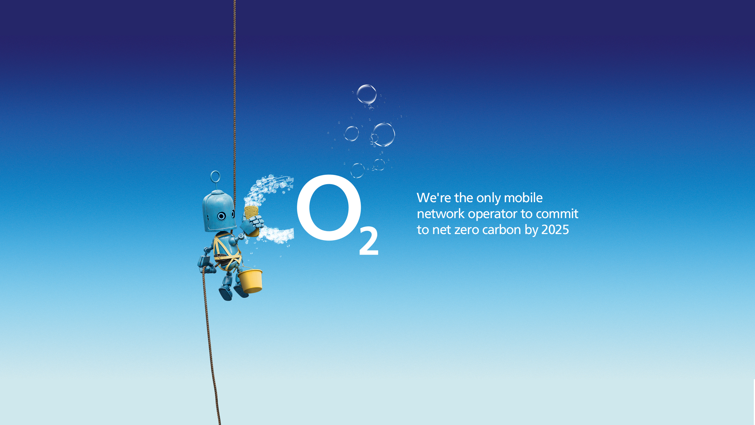 Robot suspended from a rope with a bucket and sponge. Text reads: Co2