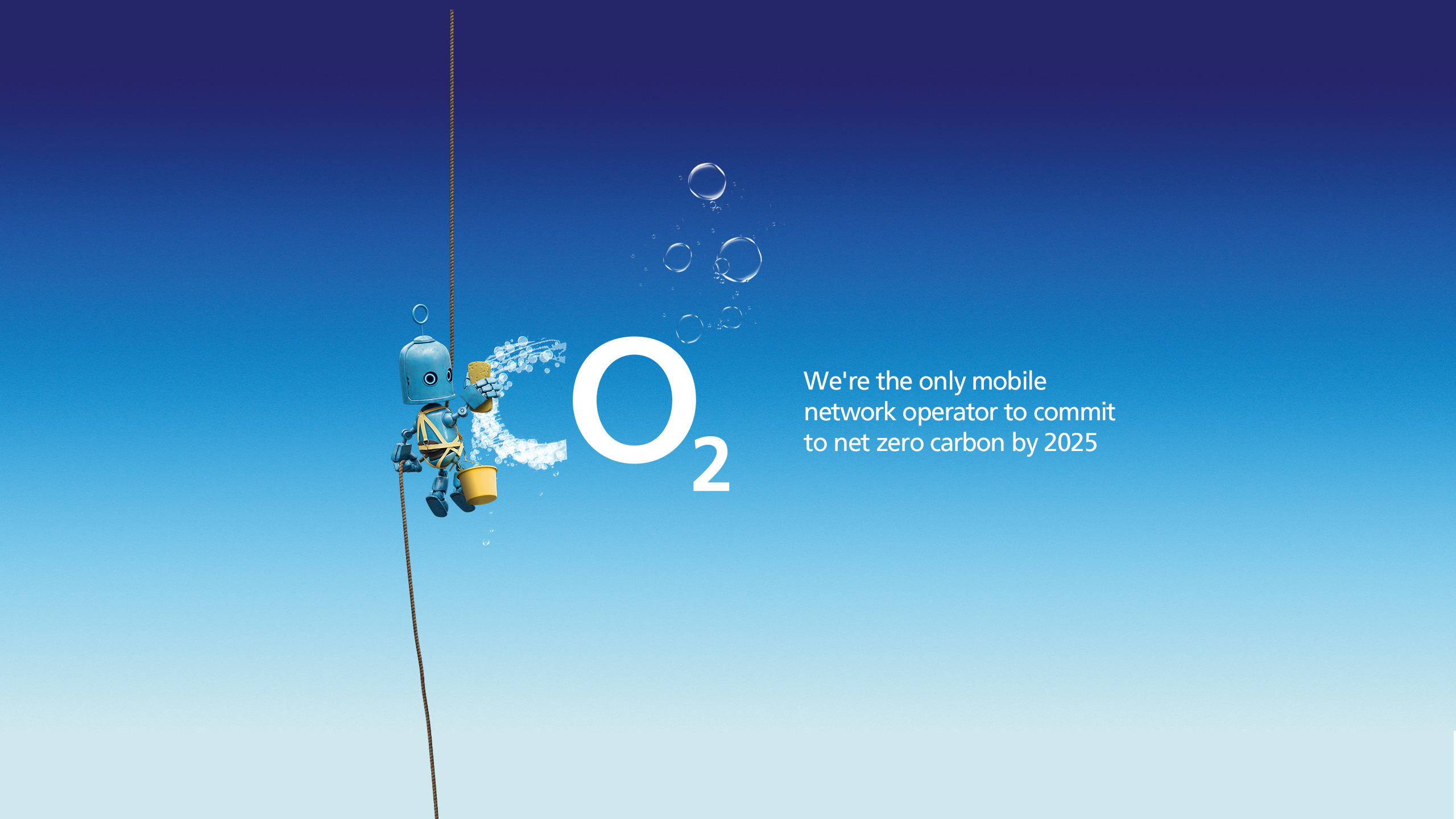 Robot suspended from a rope with a bucket and sponge. Text reads: Co2