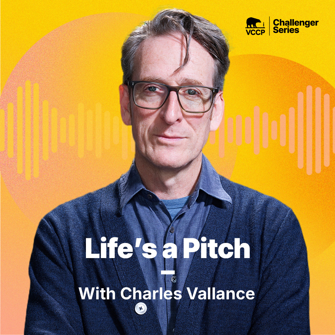 Charles Vallance, VCCP founder with orange background