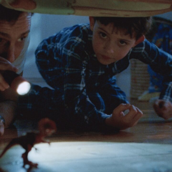 VCCP for Disney+ ad featuring a father and son looking under a bed for monsters