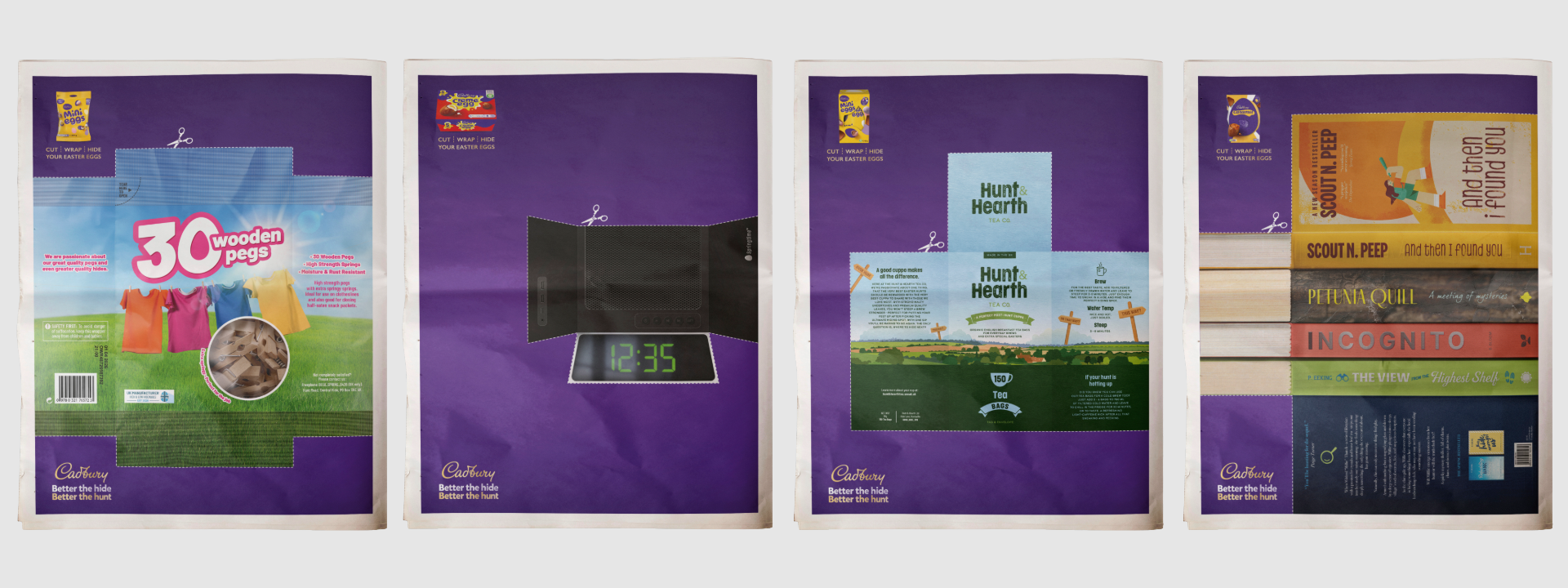 A series of four newspaper pages each showing a different item that can be turned into a disguise for an easter product
