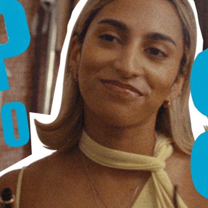 Woman looking happy and the text 'Pop to co-op'