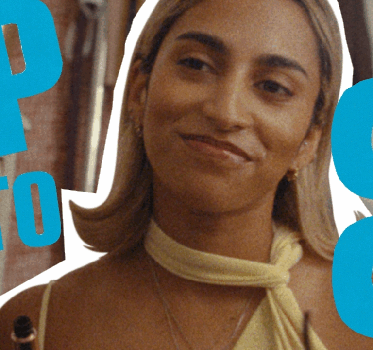 Woman looking happy and the text 'Pop to co-op'