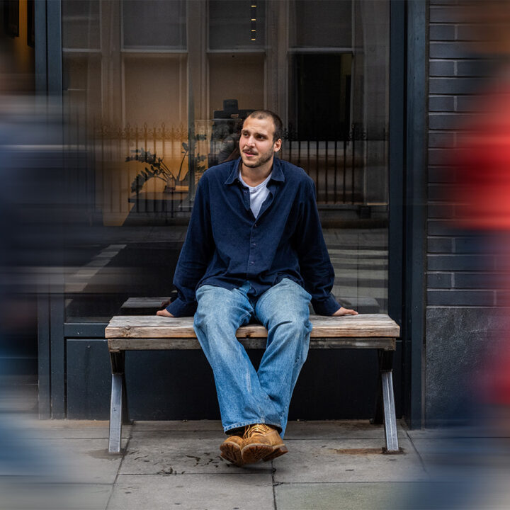 Gabriele Lanzafame sat on a bench outside
