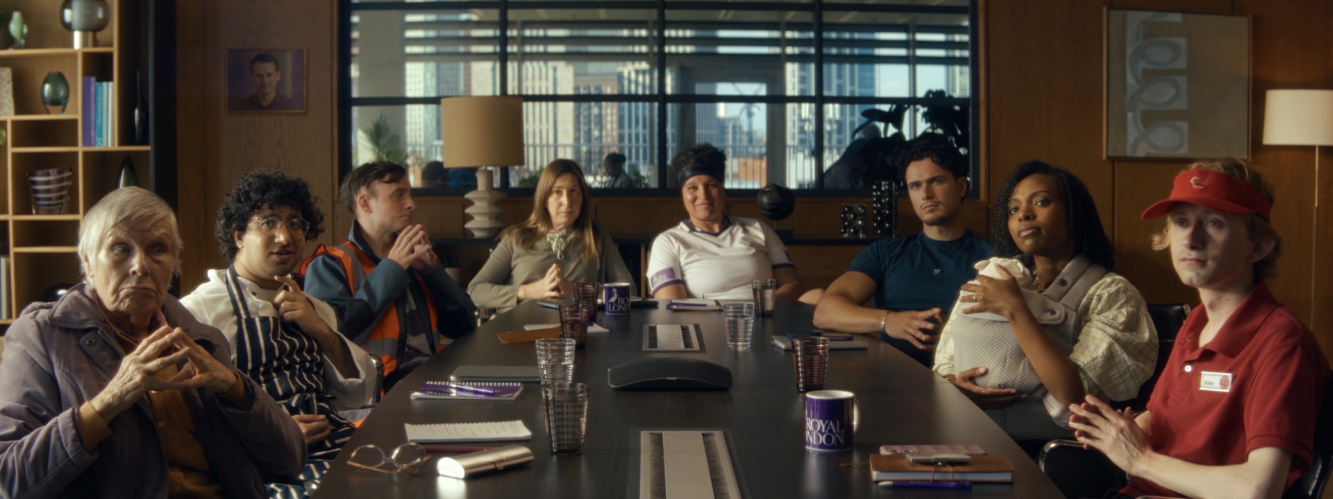 Group of people sat around a table in a board room, campaign for Royal London, VCCP