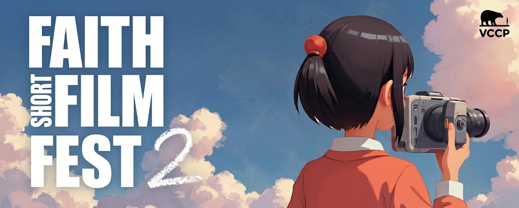 animation of a girl holding a camera with the text faith film fest
