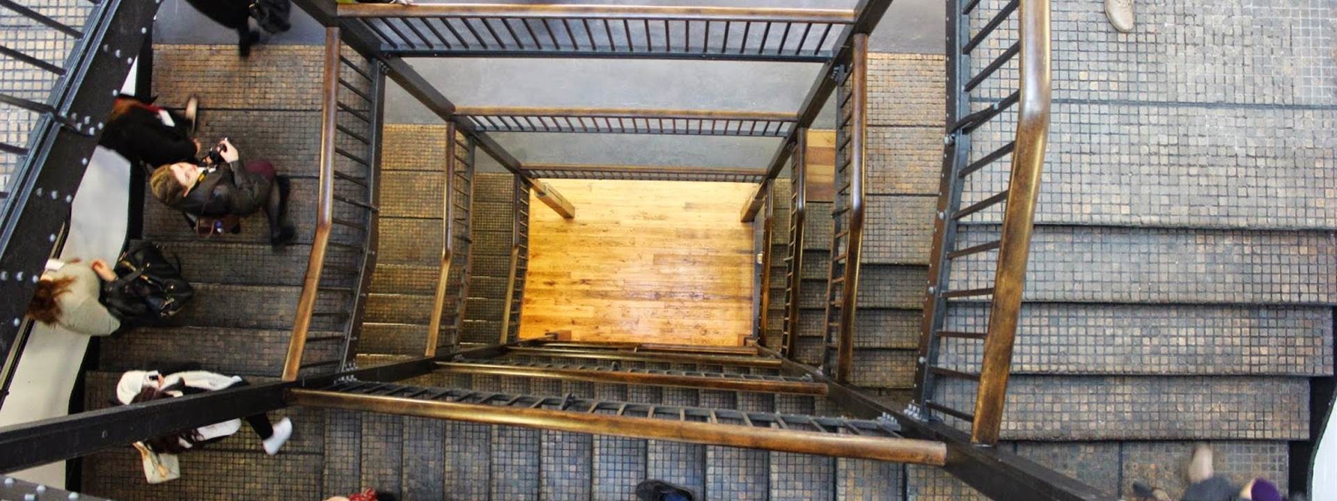 view of the office staircase from above