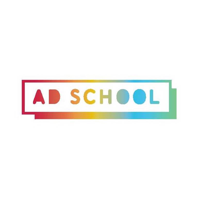multicoloured rectangle. text reads: ad school