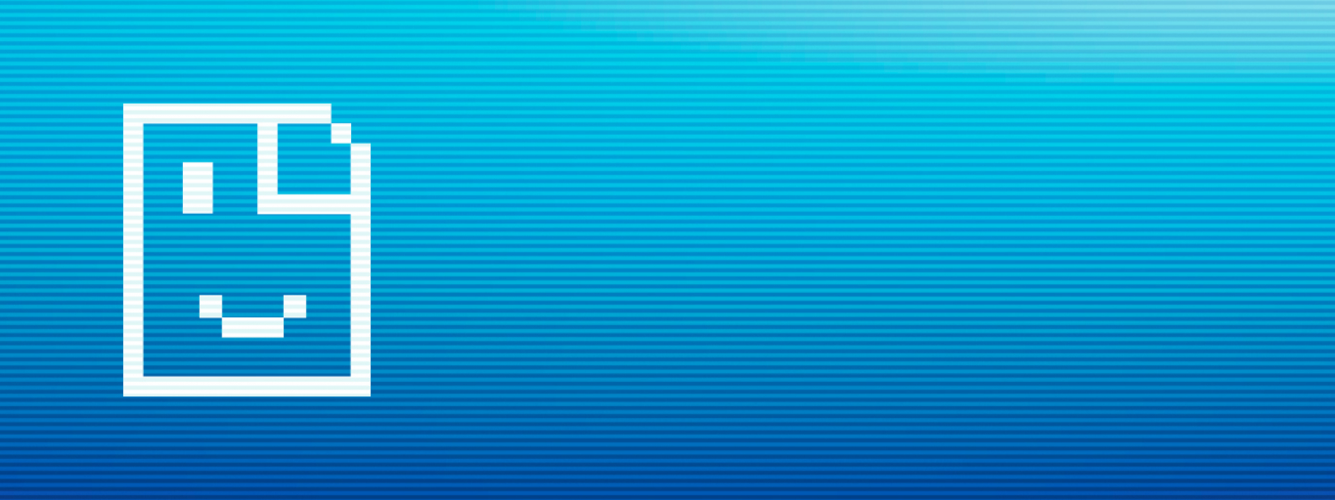 a blue striped background with a rectangle with a smiley face on it on the left hand side