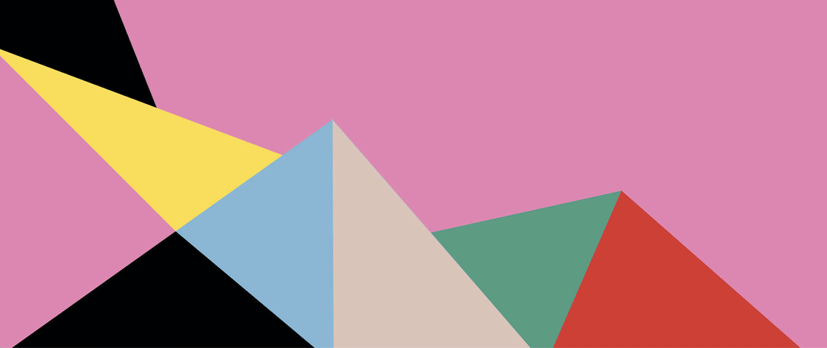 brightly coloured geometric triangles on a pink background