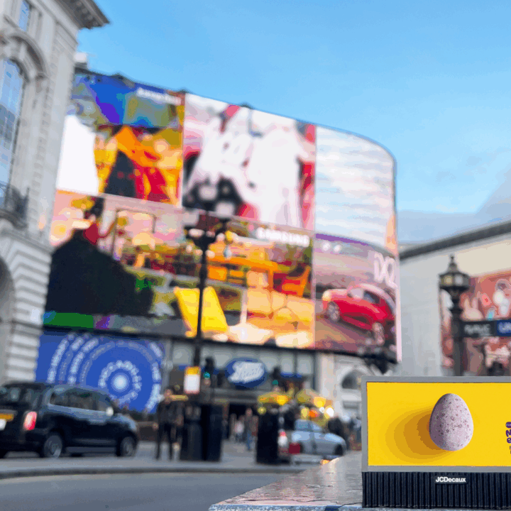 Cadbury Mini Eggs billboard in front of Picadilly Circus