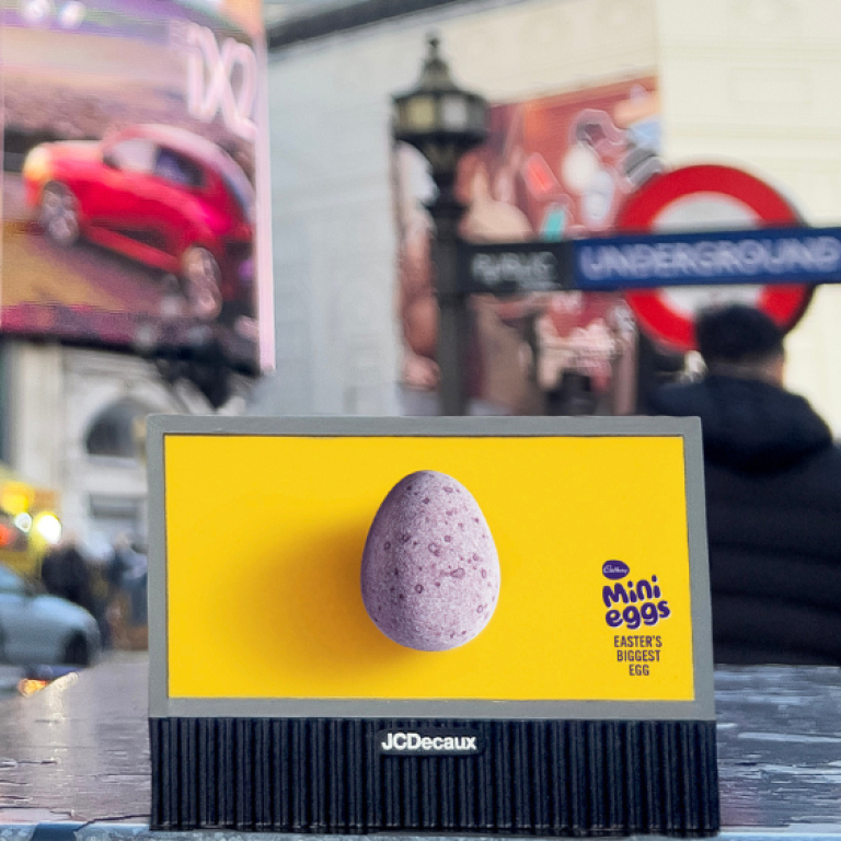 Cadbury Mini Eggs billboard in front of Picadilly Circus