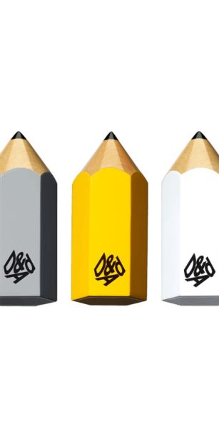 Five D&AD award pencils in a row, showcasing Wood, Graphite, Yellow, White, and Black Pencil designs.