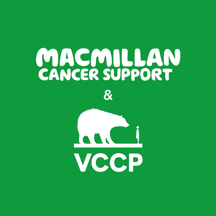 macmillan cancer support and vccp logos on a green background