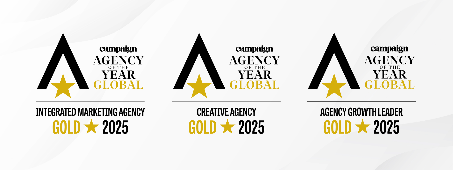 VCCP's three winner badges from the Campaign Global Agency of the Year awards
